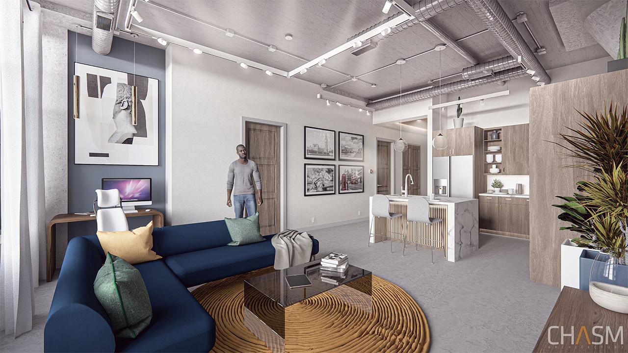 1921 at Dixie Avenue - Living Room Rendering